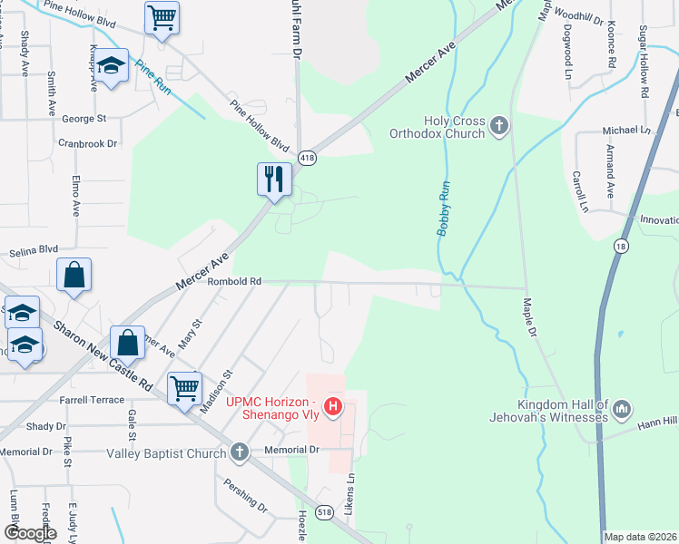 map of restaurants, bars, coffee shops, grocery stores, and more near 2125 Rombold Road in Hermitage