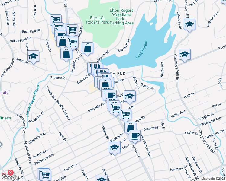 map of restaurants, bars, coffee shops, grocery stores, and more near 56 Hallock Street in Bridgeport