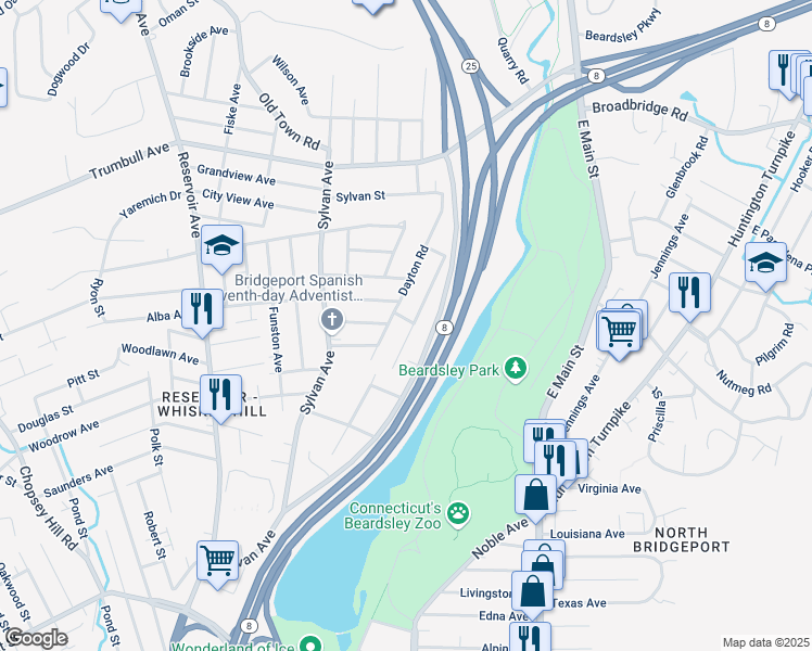 map of restaurants, bars, coffee shops, grocery stores, and more near 477 Seltsam Road in Bridgeport