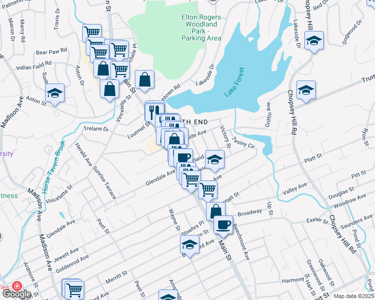 map of restaurants, bars, coffee shops, grocery stores, and more near 43 Hallock Street in Bridgeport