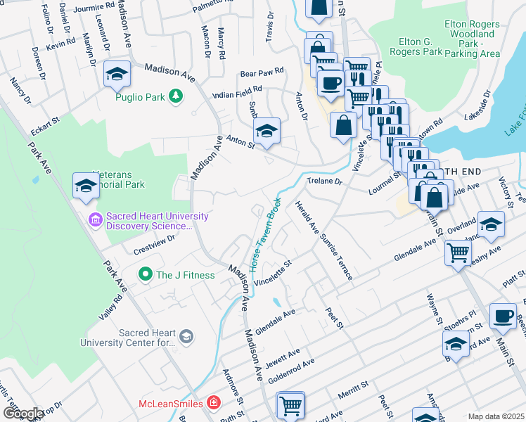 map of restaurants, bars, coffee shops, grocery stores, and more near 141 Kennedy Drive in Bridgeport
