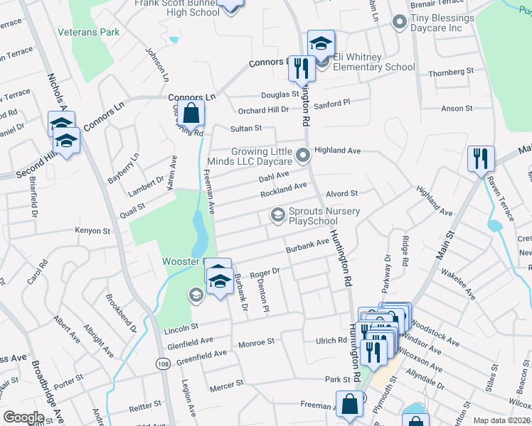 map of restaurants, bars, coffee shops, grocery stores, and more near 175 Hollywood Avenue in Stratford