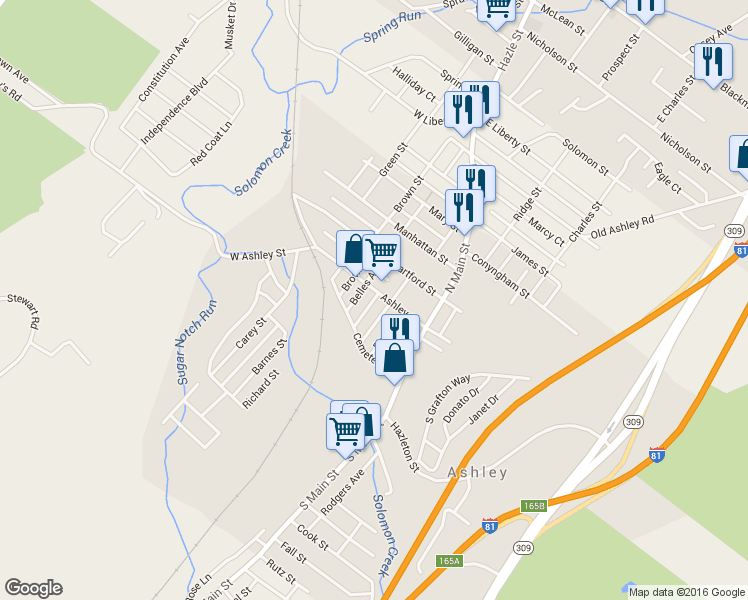 map of restaurants, bars, coffee shops, grocery stores, and more near 30 Timpson Street in Wilkes-Barre