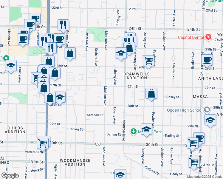 map of restaurants, bars, coffee shops, grocery stores, and more near 2711 Liberty Avenue in Ogden