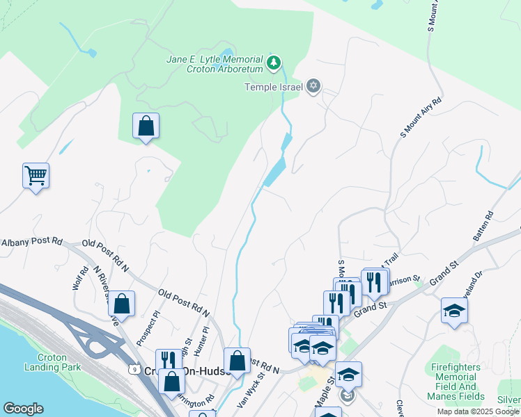 map of restaurants, bars, coffee shops, grocery stores, and more near 44 Lounsbury Road in Croton-on-Hudson
