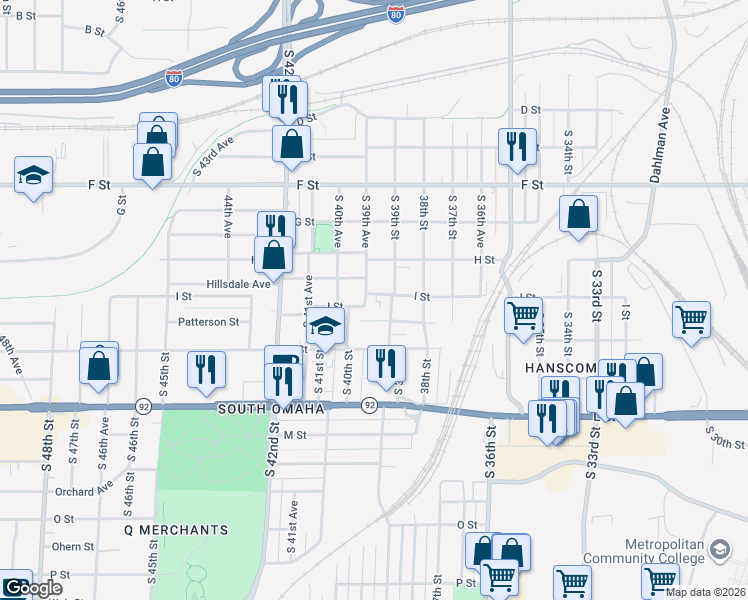 map of restaurants, bars, coffee shops, grocery stores, and more near 3902 Patterson Street in Omaha