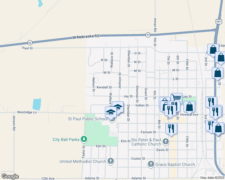 map of restaurants, bars, coffee shops, grocery stores, and more near 1300-1398 Jay Street in Saint Paul
