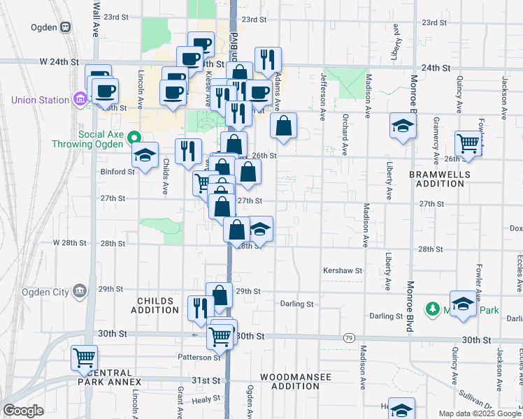 map of restaurants, bars, coffee shops, grocery stores, and more near 461 27th Street in Ogden