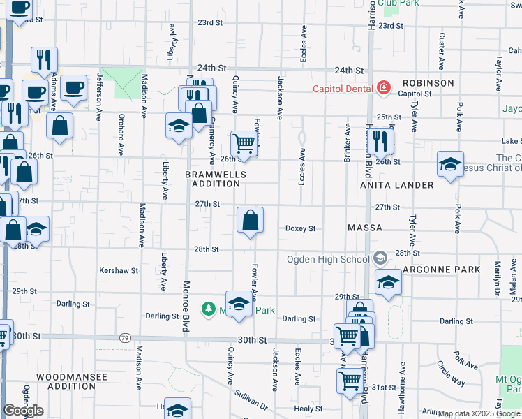 map of restaurants, bars, coffee shops, grocery stores, and more near 957 27th Street in Ogden