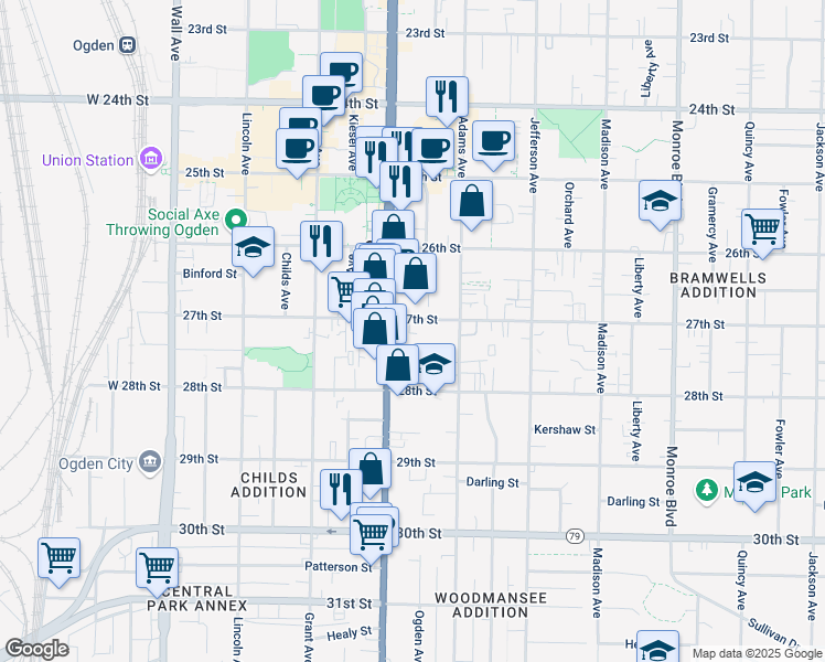 map of restaurants, bars, coffee shops, grocery stores, and more near 462 Doxey Street in Ogden