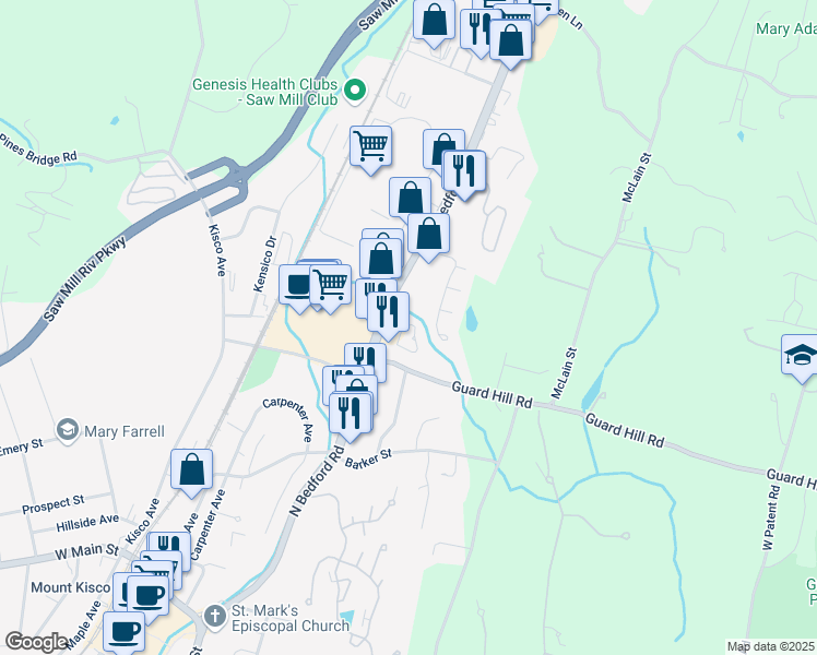 map of restaurants, bars, coffee shops, grocery stores, and more near 234 North Bedford Road in Mount Kisco