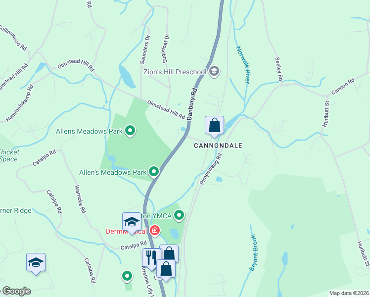 map of restaurants, bars, coffee shops, grocery stores, and more near 19 Cannon Rd in Wilton
