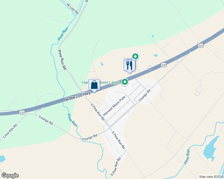 map of restaurants, bars, coffee shops, grocery stores, and more near 7582 U.S. 220 in Linden