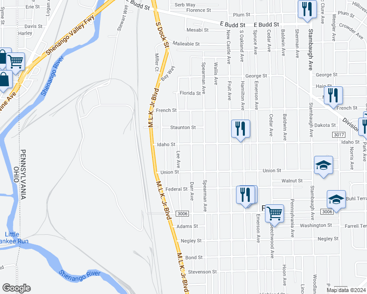 map of restaurants, bars, coffee shops, grocery stores, and more near 305 Idaho Street in Farrell