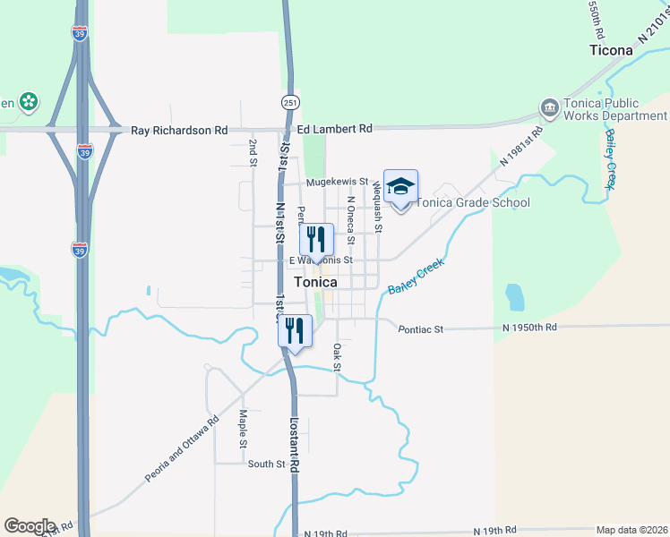 map of restaurants, bars, coffee shops, grocery stores, and more near 311 East Wauponis Street in Tonica