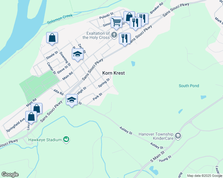 map of restaurants, bars, coffee shops, grocery stores, and more near 10 Park Street in Wilkes-Barre