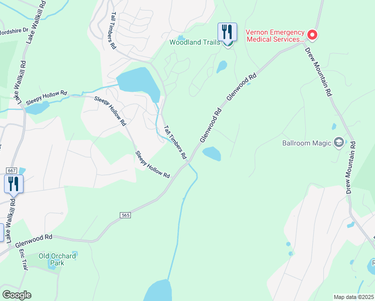 map of restaurants, bars, coffee shops, grocery stores, and more near 1649 County Road 565 in Sussex