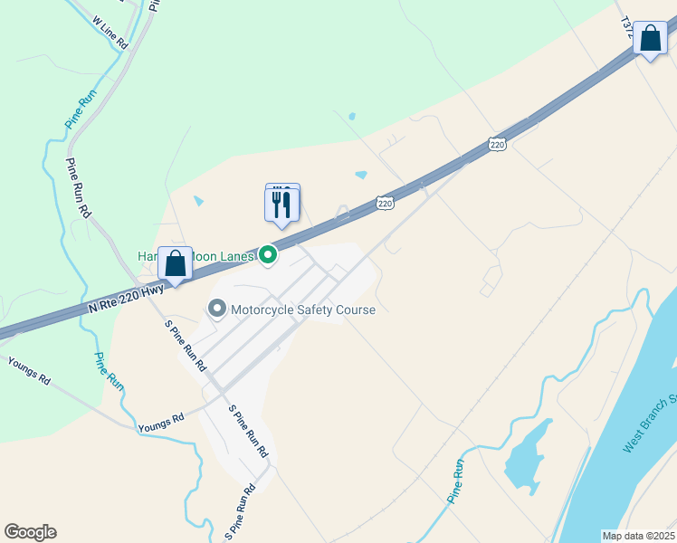 map of restaurants, bars, coffee shops, grocery stores, and more near Harvest Moon Park in Lycoming County