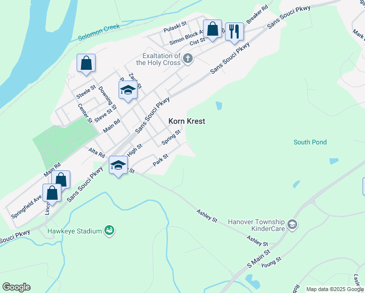 map of restaurants, bars, coffee shops, grocery stores, and more near 10 Park Street in Wilkes-Barre