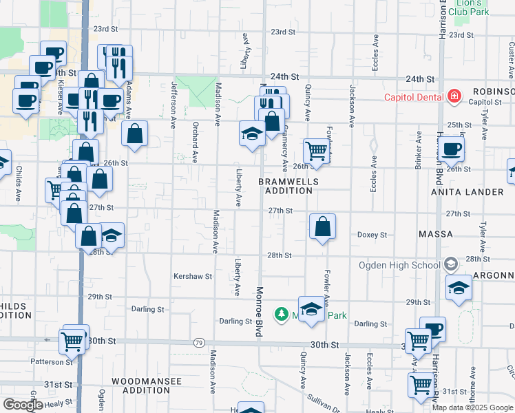 map of restaurants, bars, coffee shops, grocery stores, and more near 790 27th Street in Ogden