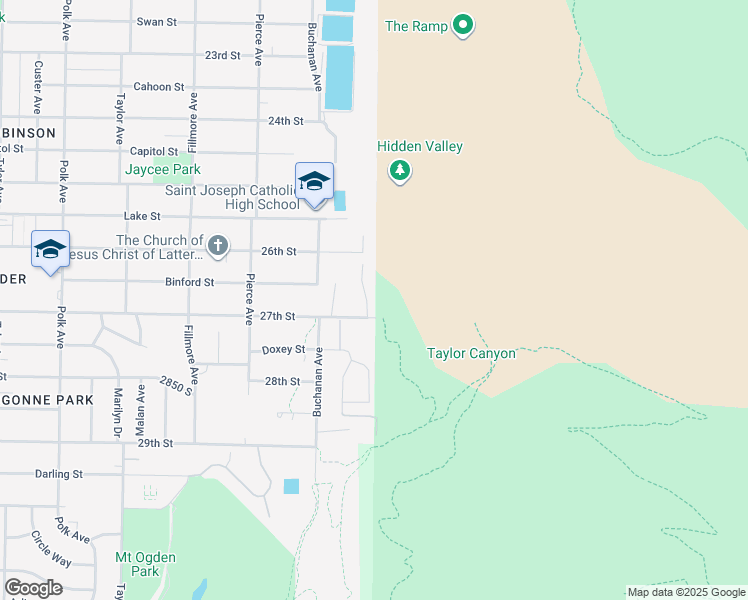 map of restaurants, bars, coffee shops, grocery stores, and more near 2674 Foothill Drive in Ogden