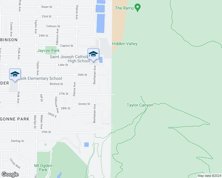 map of restaurants, bars, coffee shops, grocery stores, and more near 2674 Foothill Drive in Ogden