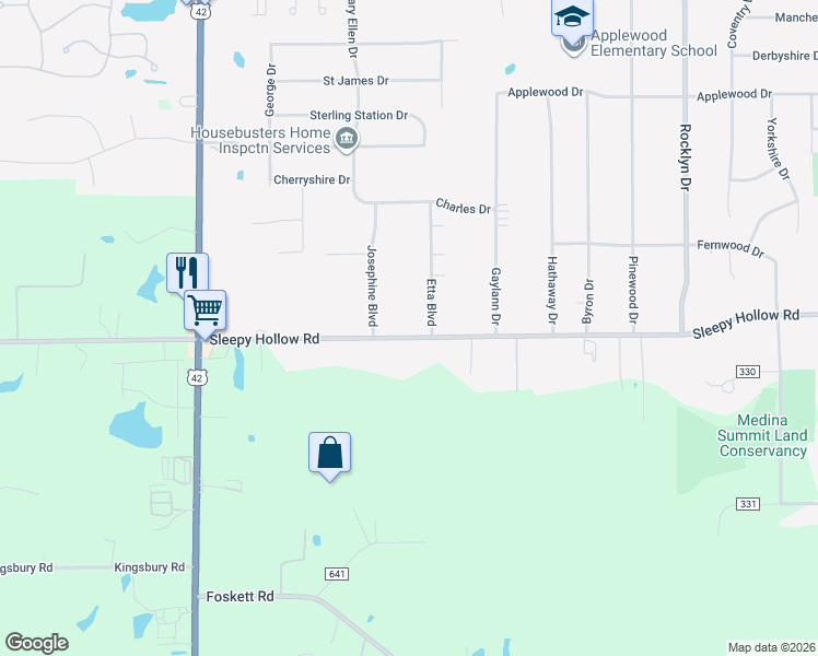 map of restaurants, bars, coffee shops, grocery stores, and more near 2133 Josephine Boulevard in Brunswick