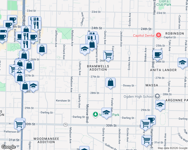 map of restaurants, bars, coffee shops, grocery stores, and more near 832 27th Street in Ogden