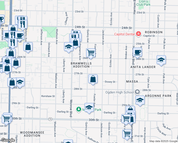 map of restaurants, bars, coffee shops, grocery stores, and more near 902 27th Street in Ogden