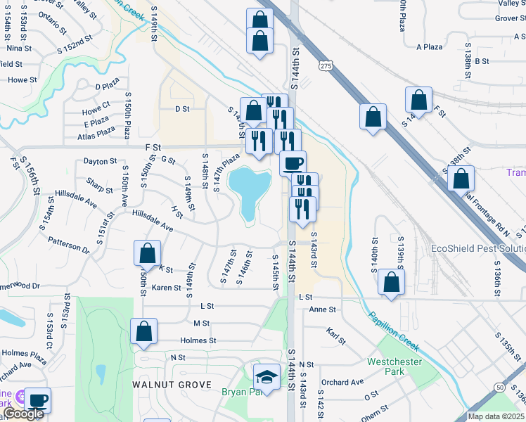 map of restaurants, bars, coffee shops, grocery stores, and more near in Omaha