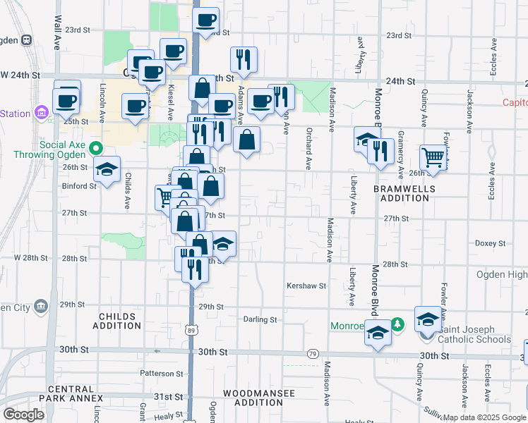map of restaurants, bars, coffee shops, grocery stores, and more near 548 27th Street in Ogden