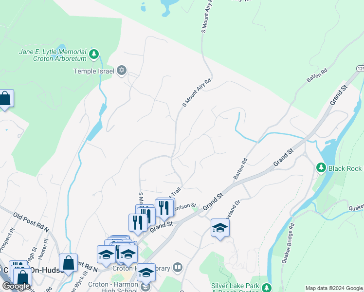 map of restaurants, bars, coffee shops, grocery stores, and more near 6 Mountain Trail in Croton-on-Hudson