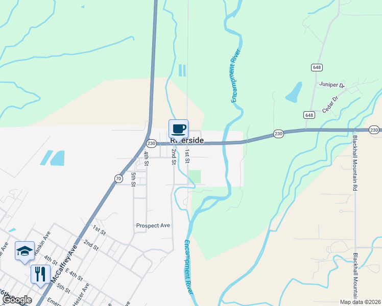 map of restaurants, bars, coffee shops, grocery stores, and more near in Riverside