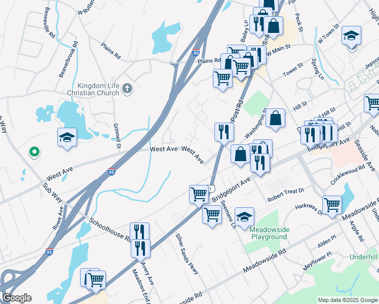 map of restaurants, bars, coffee shops, grocery stores, and more near 661 West Avenue in Milford