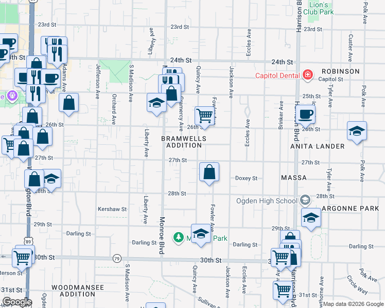 map of restaurants, bars, coffee shops, grocery stores, and more near 2659 Quincy Avenue in Ogden