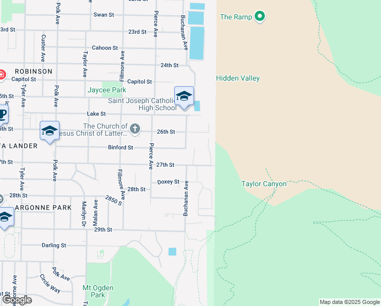 map of restaurants, bars, coffee shops, grocery stores, and more near 2661 Shamrock Drive in Ogden