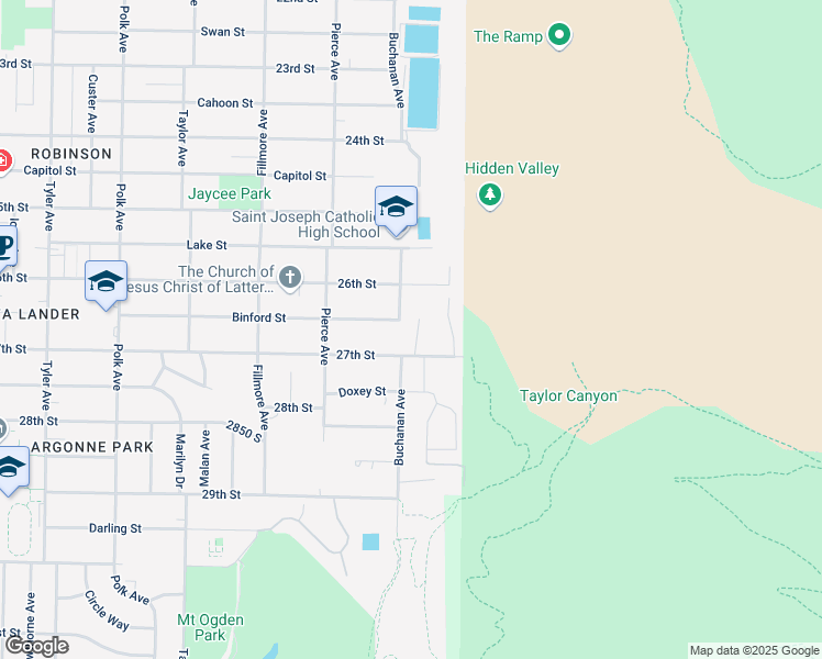 map of restaurants, bars, coffee shops, grocery stores, and more near 2661 Shamrock Drive in Ogden