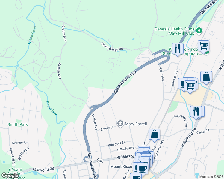 map of restaurants, bars, coffee shops, grocery stores, and more near 16 Turner Lane in Mount Kisco