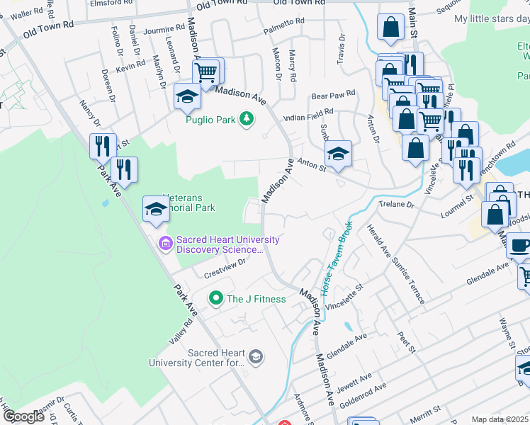 map of restaurants, bars, coffee shops, grocery stores, and more near 9 Patricia Road in Bridgeport