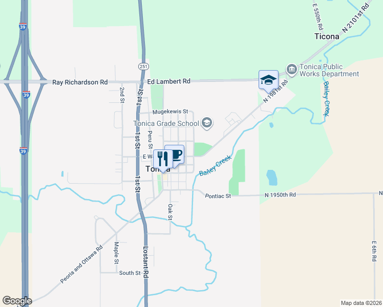 map of restaurants, bars, coffee shops, grocery stores, and more near 415 East Wauponis Street in Tonica