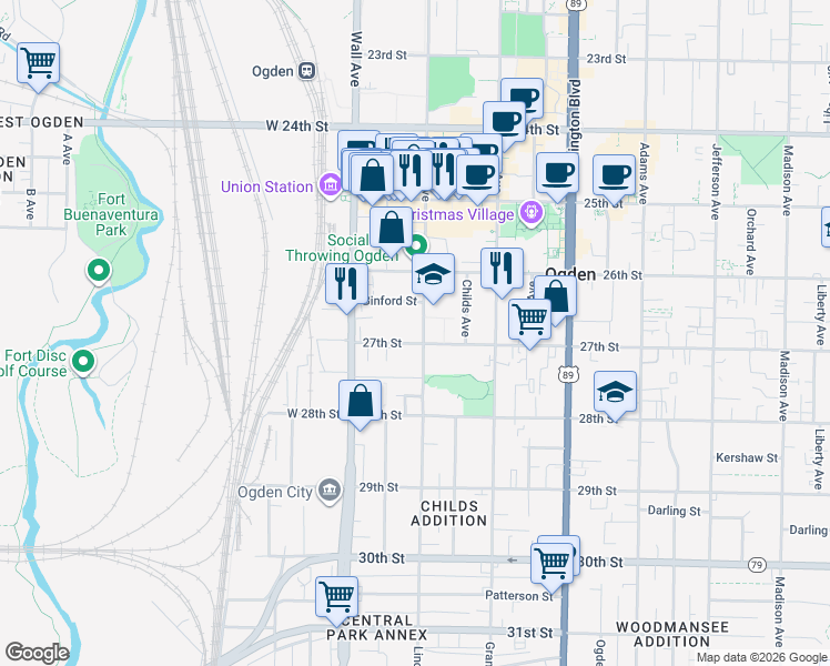 map of restaurants, bars, coffee shops, grocery stores, and more near 2683 Lincoln Avenue in Ogden