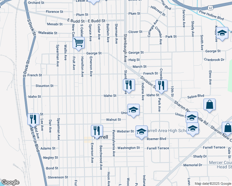 map of restaurants, bars, coffee shops, grocery stores, and more near 1164 Sherman Avenue in Sharon