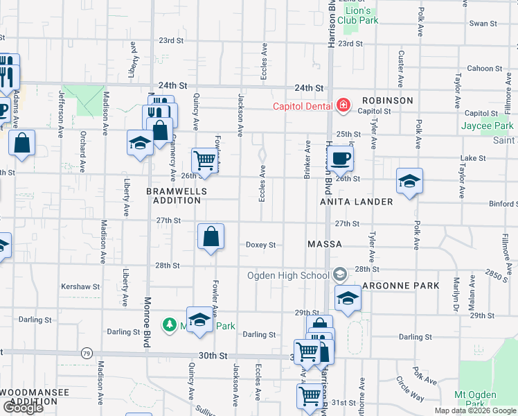 map of restaurants, bars, coffee shops, grocery stores, and more near 2661 Eccles Avenue in Ogden