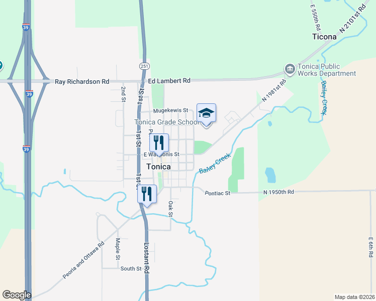 map of restaurants, bars, coffee shops, grocery stores, and more near 415 East Wauponis Street in Tonica