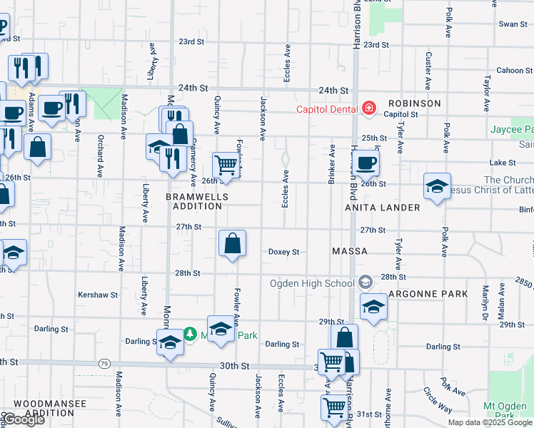 map of restaurants, bars, coffee shops, grocery stores, and more near 2662 Jackson Avenue in Ogden