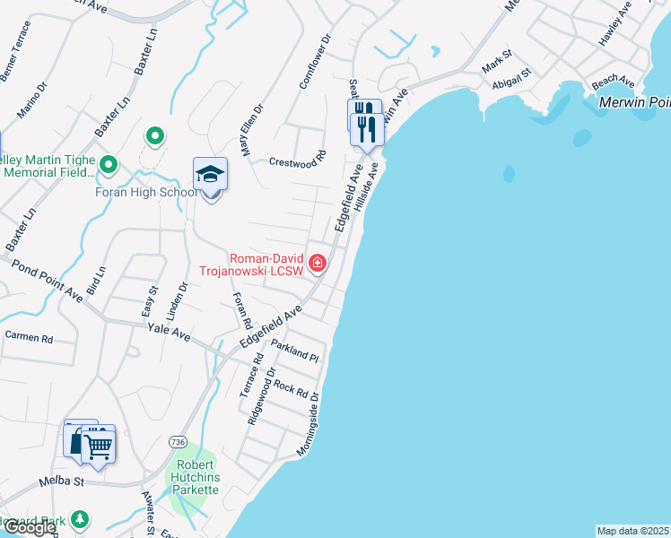 map of restaurants, bars, coffee shops, grocery stores, and more near 59 Hillside Avenue in Milford