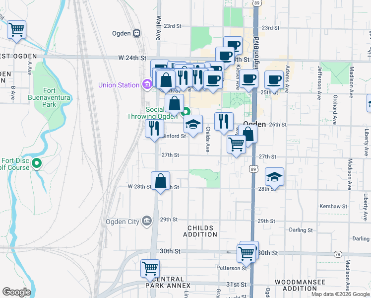 map of restaurants, bars, coffee shops, grocery stores, and more near 2681 Lincoln Avenue in Ogden