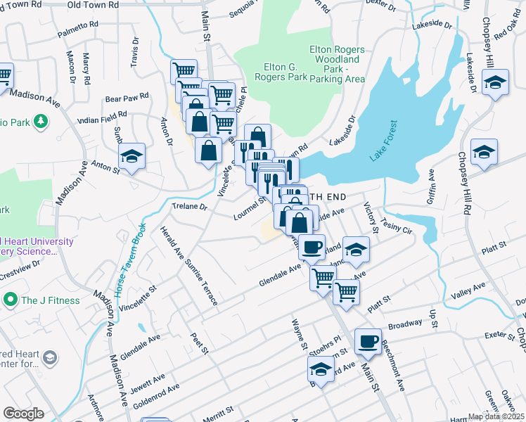 map of restaurants, bars, coffee shops, grocery stores, and more near 48 Marcel Street in Bridgeport
