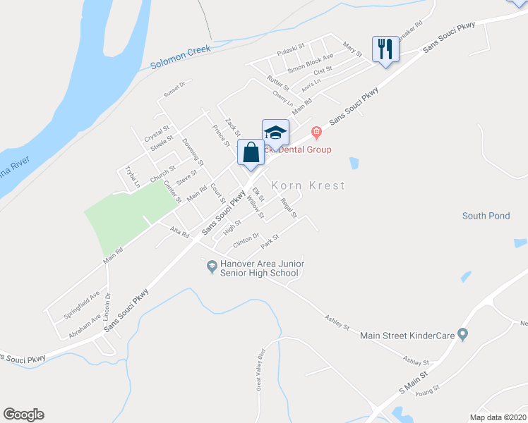 map of restaurants, bars, coffee shops, grocery stores, and more near 36 Ridge St in Ashley