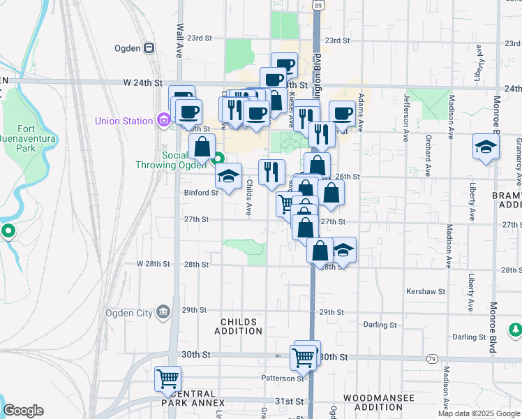 map of restaurants, bars, coffee shops, grocery stores, and more near 2665 Grant Avenue in Ogden